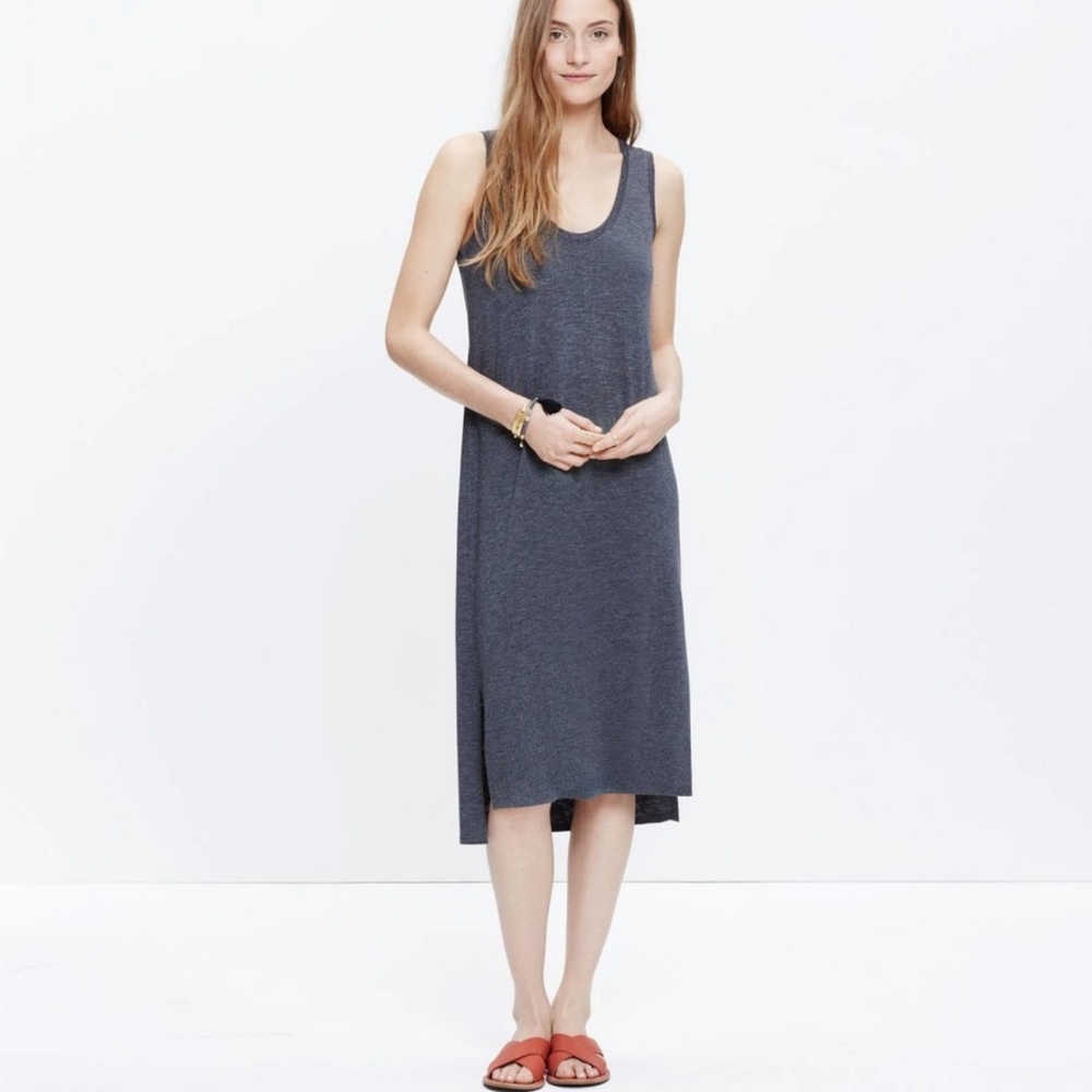 MADEWELL Gray Sleeveless Scoop Neck  Tank Midi Dress, Sz M